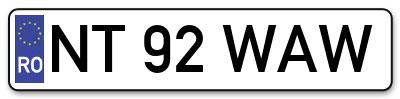 Placuta inmatriculare numar auto  NT-92-WAW, NT 92 WAW, NT92WAW