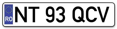 Placuta inmatriculare numar auto  NT-93-QCV, NT 93 QCV, NT93QCV
