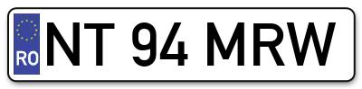 Placuta inmatriculare numar auto  NT-94-MRW, NT 94 MRW, NT94MRW