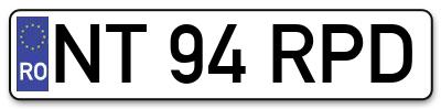 Placuta inmatriculare numar auto  NT-94-RPD, NT 94 RPD, NT94RPD