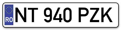 Placuta inmatriculare numar auto  NT-940-PZK, NT 940 PZK, NT940PZK