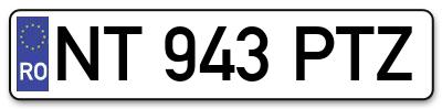 Placuta inmatriculare numar auto  NT-943-PTZ, NT 943 PTZ, NT943PTZ