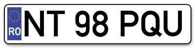 Placuta inmatriculare numar auto  NT-98-PQU, NT 98 PQU, NT98PQU