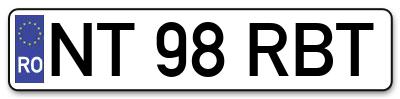 Placuta inmatriculare numar auto  NT-98-RBT, NT 98 RBT, NT98RBT