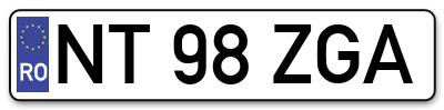 Placuta inmatriculare numar auto  NT-98-ZGA, NT 98 ZGA, NT98ZGA