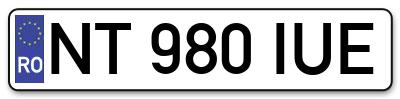 Placuta inmatriculare numar auto  NT-980-IUE, NT 980 IUE, NT980IUE