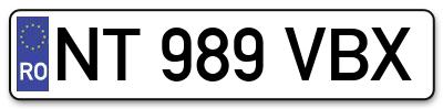 Placuta inmatriculare numar auto  NT-989-VBX, NT 989 VBX, NT989VBX