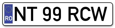 Placuta inmatriculare numar auto  NT-99-RCW, NT 99 RCW, NT99RCW