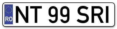 Placuta inmatriculare numar auto  NT-99-SRI, NT 99 SRI, NT99SRI