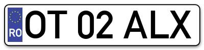 Placuta inmatriculare numar auto  OT-02-ALX, OT 02 ALX, OT02ALX
