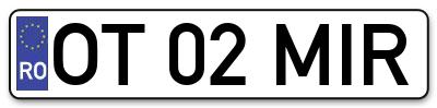 Placuta inmatriculare numar auto  OT-02-MIR, OT 02 MIR, OT02MIR