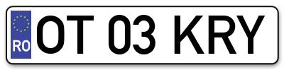 Placuta inmatriculare numar auto  OT-03-KRY, OT 03 KRY, OT03KRY