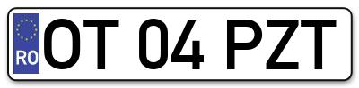 Placuta inmatriculare numar auto  OT-04-PZT, OT 04 PZT, OT04PZT
