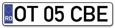 Placuta inmatriculare numar auto  OT-05-CBE, OT 05 CBE, OT05CBE