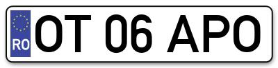 Placuta inmatriculare numar auto  OT-06-APO, OT 06 APO, OT06APO
