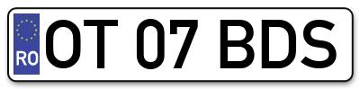 Placuta inmatriculare numar auto  OT-07-BDS, OT 07 BDS, OT07BDS