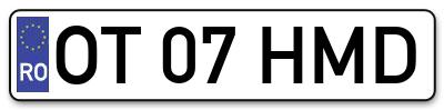 Placuta inmatriculare numar auto  OT-07-HMD, OT 07 HMD, OT07HMD