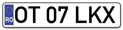 Placuta inmatriculare numar auto  OT-07-LKX, OT 07 LKX, OT07LKX