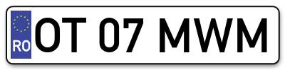 Placuta inmatriculare numar auto  OT-07-MWM, OT 07 MWM, OT07MWM