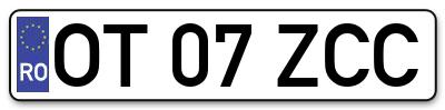Placuta inmatriculare numar auto  OT-07-ZCC, OT 07 ZCC, OT07ZCC
