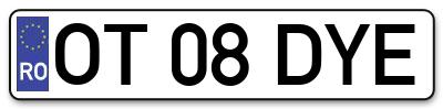 Placuta inmatriculare numar auto  OT-08-DYE, OT 08 DYE, OT08DYE