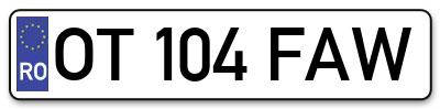 Placuta inmatriculare numar auto  OT-104-FAW, OT 104 FAW, OT104FAW