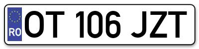 Placuta inmatriculare numar auto  OT-106-JZT, OT 106 JZT, OT106JZT