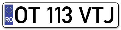 Placuta inmatriculare numar auto  OT-113-VTJ, OT 113 VTJ, OT113VTJ