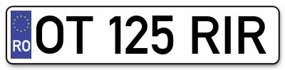 Placuta inmatriculare numar auto  OT-125-RIR, OT 125 RIR, OT125RIR