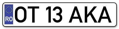Placuta inmatriculare numar auto  OT-13-AKA, OT 13 AKA, OT13AKA