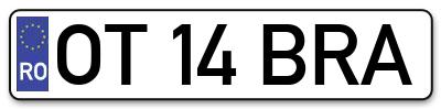 Placuta inmatriculare numar auto  OT-14-BRA, OT 14 BRA, OT14BRA