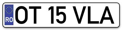 Placuta inmatriculare numar auto  OT-15-VLA, OT 15 VLA, OT15VLA