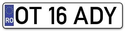 Placuta inmatriculare numar auto  OT-16-ADY, OT 16 ADY, OT16ADY