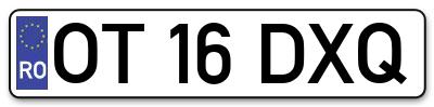 Placuta inmatriculare numar auto  OT-16-DXQ, OT 16 DXQ, OT16DXQ