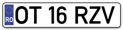 Placuta inmatriculare numar auto  OT-16-RZV, OT 16 RZV, OT16RZV
