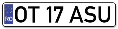 Placuta inmatriculare numar auto  OT-17-ASU, OT 17 ASU, OT17ASU