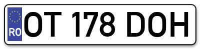 Placuta inmatriculare numar auto  OT-178-DOH, OT 178 DOH, OT178DOH