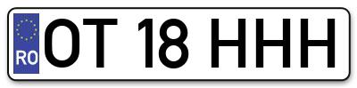 Placuta inmatriculare numar auto  OT-18-HHH, OT 18 HHH, OT18HHH