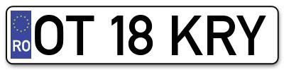 Placuta inmatriculare numar auto  OT-18-KRY, OT 18 KRY, OT18KRY