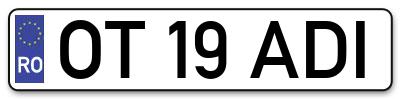 Placuta inmatriculare numar auto  OT-19-ADI, OT 19 ADI, OT19ADI