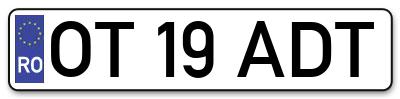 Placuta inmatriculare numar auto  OT-19-ADT, OT 19 ADT, OT19ADT