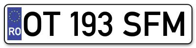 Placuta inmatriculare numar auto  OT-193-SFM, OT 193 SFM, OT193SFM