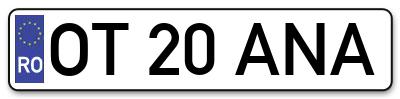 Placuta inmatriculare numar auto  OT-20-ANA, OT 20 ANA, OT20ANA