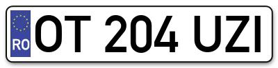 Placuta inmatriculare numar auto  OT-204-UZI, OT 204 UZI, OT204UZI