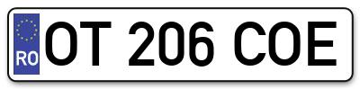 Placuta inmatriculare numar auto  OT-206-COE, OT 206 COE, OT206COE