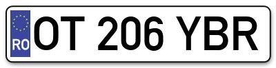 Placuta inmatriculare numar auto  OT-206-YBR, OT 206 YBR, OT206YBR