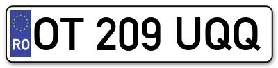 Placuta inmatriculare numar auto  OT-209-UQQ, OT 209 UQQ, OT209UQQ