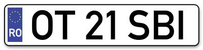 Placuta inmatriculare numar auto  OT-21-SBI, OT 21 SBI, OT21SBI