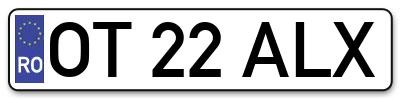 Placuta inmatriculare numar auto  OT-22-ALX, OT 22 ALX, OT22ALX
