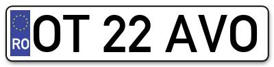Placuta inmatriculare numar auto  OT-22-AVO, OT 22 AVO, OT22AVO